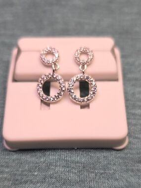 Sparkling Circle Drop Earrings - Silver  Spinel